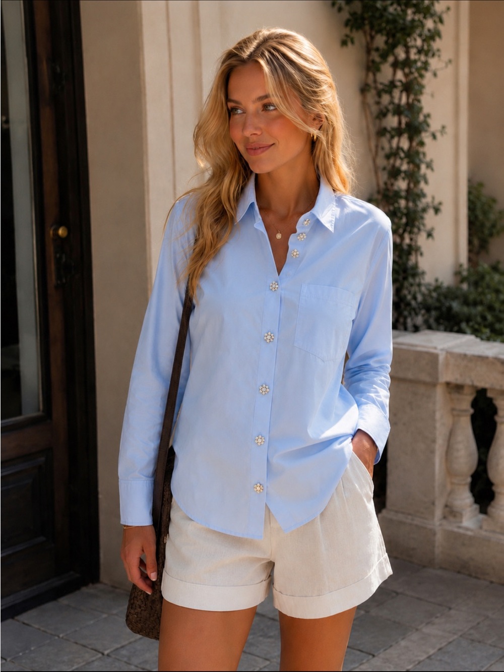 J.Crew Light Blue Garçon Shirt Jewel Buttons White Classic Cotton Poplin 8 $148